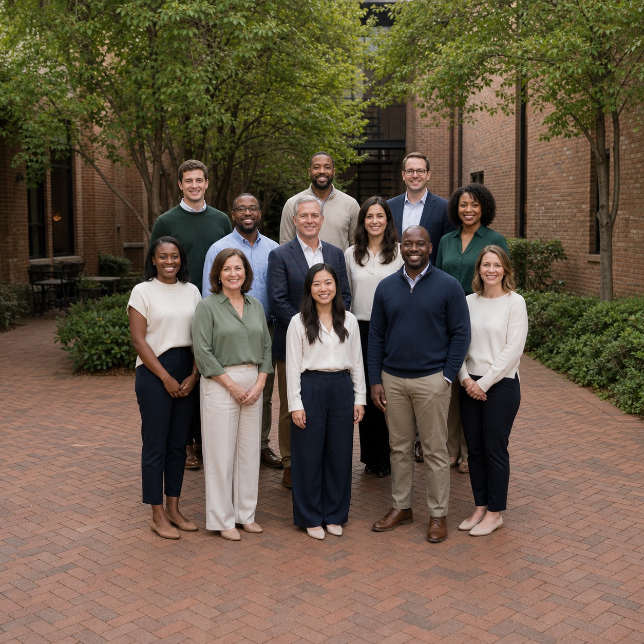 A diverse accounting team standing together outdoors